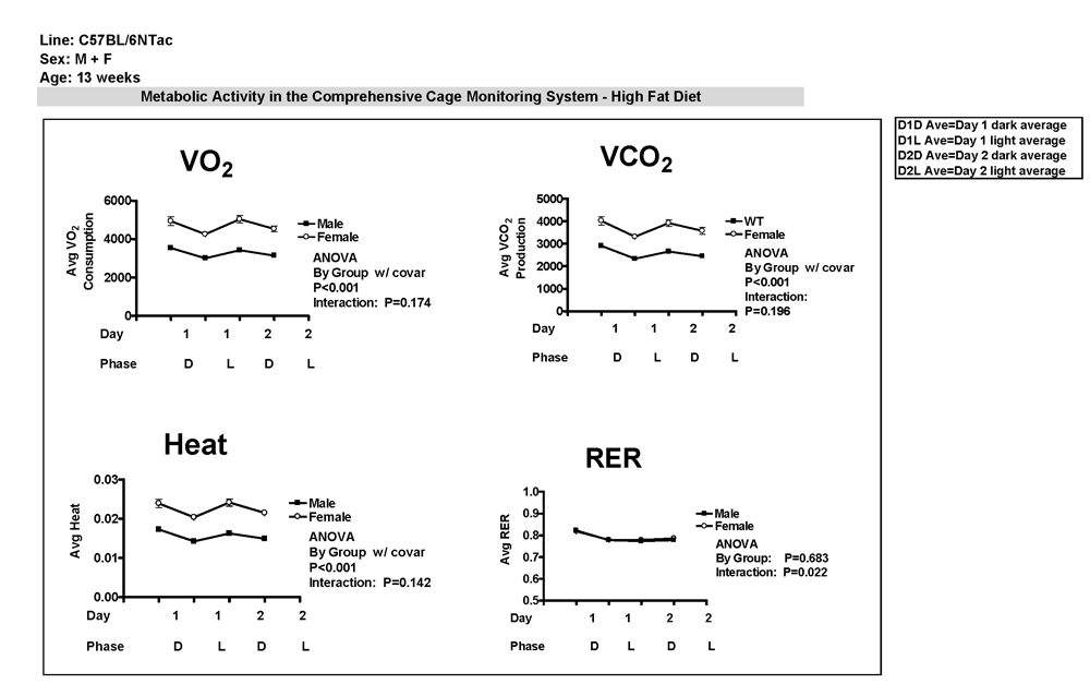 VO2, VCO2, Heat, and RER Charts