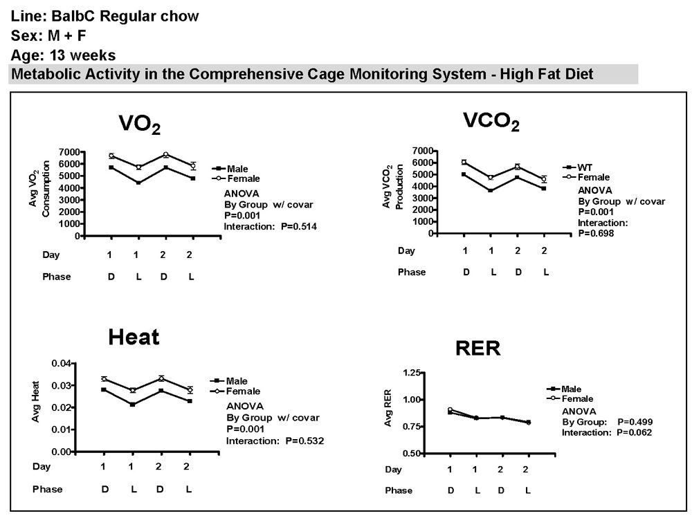VO2, VCO2, Heat, and RER Charts